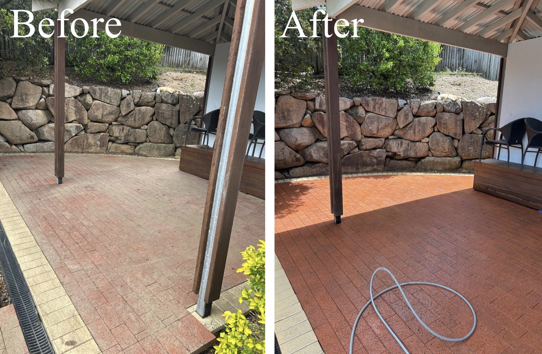 Before and after patio cleaning